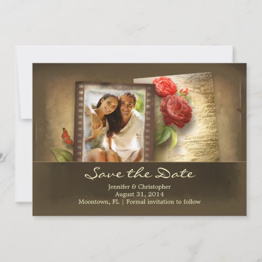 Sla de datum op  foto rustieke uitnodigingen (Voorkant)