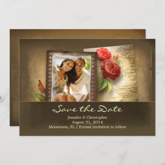 Sla de datum op  foto rustieke uitnodigingen (Voorkant / Achterkant)