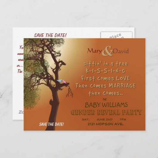 Sla de datum op Gender Reveal Party Aankondigingskaart (Voorkant / Achterkant)