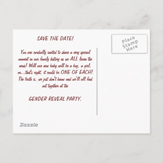 Sla de datum op Gender Reveal Party Aankondigingskaart (Achterkant)