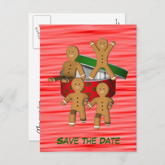 Sla de datum op Gingerbread Men Holiday Briefkaart (Voorkant / Achterkant)
