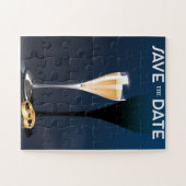 Sla de datum op glas en gouden ringen legpuzzel (Horizontaal)