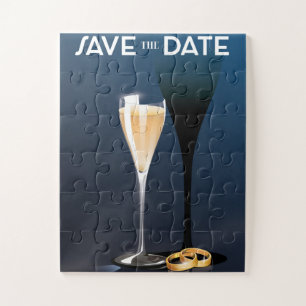 Sla de datum op glas en gouden ringen legpuzzel
