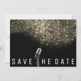 Sla de datum op Glitter Gold Sepia Black Microphon Save The Date