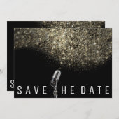 Sla de datum op Glitter Gold Sepia Black Microphon Save The Date (Voorkant / Achterkant)