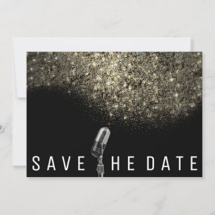 Sla de datum op Glitter Gold Sepia Black Microphon Save The Date