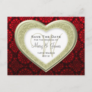 Sla de datum op Glitter Heart Gold Mod Lace Red Aankondigingskaart