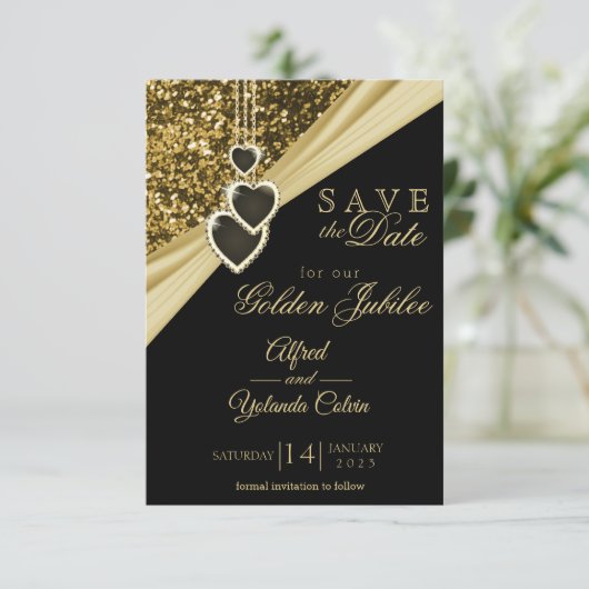 Sla de datum op - Gold Glitter Jubileum Kaart (Staand voorkant)