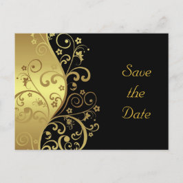 Sla de datum op - Gold Swirls & Black Aankondigingskaart