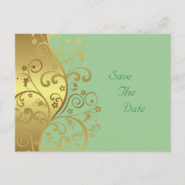 Sla de datum op - Gold Swirls & Seafoam Aankondigingskaart
