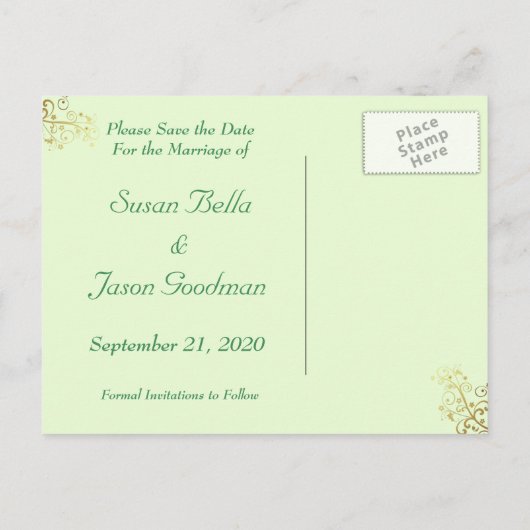 Sla de datum op - Gold Swirls & Seafoam Aankondigingskaart (Achterkant)