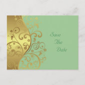 Sla de datum op - Gold Swirls & Seafoam Aankondigingskaart (Voorkant)
