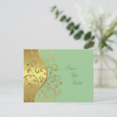 Sla de datum op - Gold Swirls & Seafoam Aankondigingskaart (Staand voorkant)