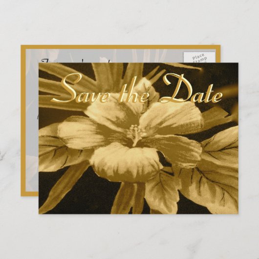 Sla de datum op Golden Hawaiian Print Aankondigingskaart (Voorkant / Achterkant)