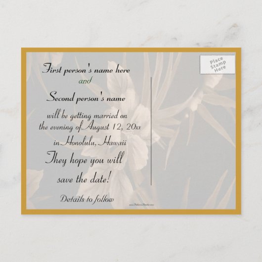 Sla de datum op Golden Hawaiian Print Aankondigingskaart (Achterkant)