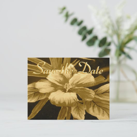 Sla de datum op Golden Hawaiian Print Aankondigingskaart (Staand voorkant)