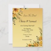 Sla de datum op gouden gele bloem plat bedankkaart (Voorkant)