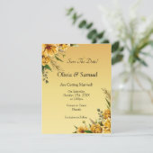 Sla de datum op gouden gele bloem plat bedankkaart (Staand voorkant)