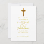 Sla de datum op Gouden kruis met trouwringen Foto Save The Date (Voorkant)