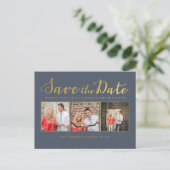 Sla de datum op Gouden Marine Typografie Fotokaart Aankondigingskaart (Staand voorkant)