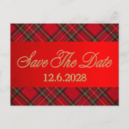 Sla de datum op Gouden Plaid Rode Lint Zakelijke F Feestdagenkaart