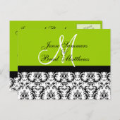 Sla de datum op Green Monogram Damask Kaart (Voorkant / Achterkant)
