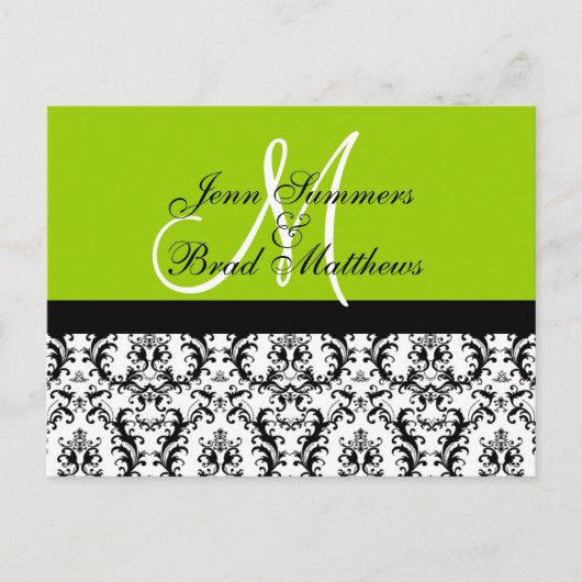 Sla de datum op Green Monogram Damask Kaart (Voorkant)