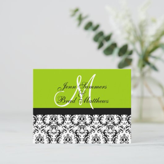 Sla de datum op Green Monogram Damask Kaart (Staand voorkant)