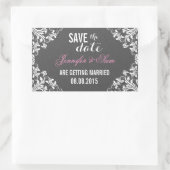 Sla de datum op - Grijze Damasks Wit  kant Rechthoekige Sticker (Tas)