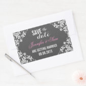 Sla de datum op - Grijze Damasks Wit  kant Rechthoekige Sticker (Envelop)