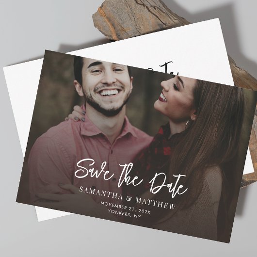 Sla de datum op handgeschreven foto elegante trouw save the date