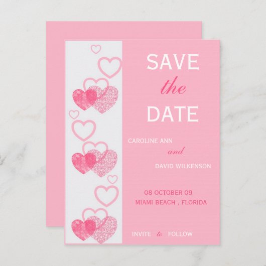 Sla de datum op - hart aankondigingskaart (Voorkant / Achterkant)