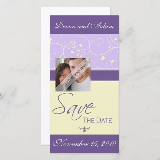 Sla de datum op Hartjes & Krullen Trouwfotokaart Save The Date (Voorkant / Achterkant)