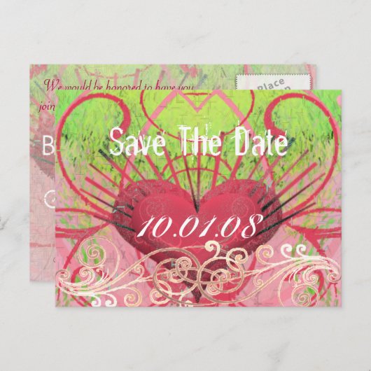 Sla de datum op - Hearts & Swirls Aankondigingskaart (Voorkant / Achterkant)