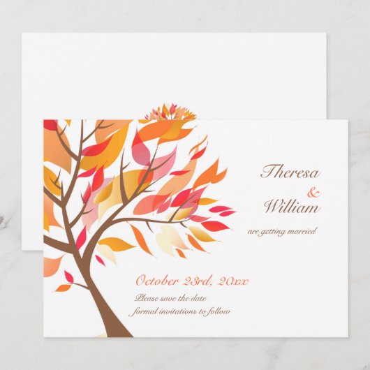 Sla de datum op herfst thema boom plat kaart (Voorkant / Achterkant)