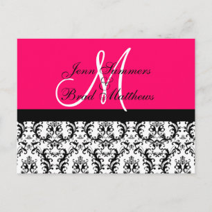 Sla de datum op Hot Pink Monogram Damask Kaart