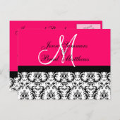 Sla de datum op Hot Pink Monogram Damask Kaart (Voorkant / Achterkant)