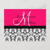 Sla de datum op Hot Pink Monogram Damask Kaart (Voorkant)