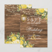 Sla de datum op Hout, lantaarns en gele bloem Save The Date (Voorkant / Achterkant)