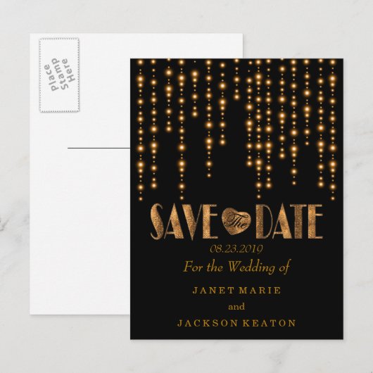 Sla de datum op in een Golden Light en Black Aankondigingskaart (Voorkant / Achterkant)