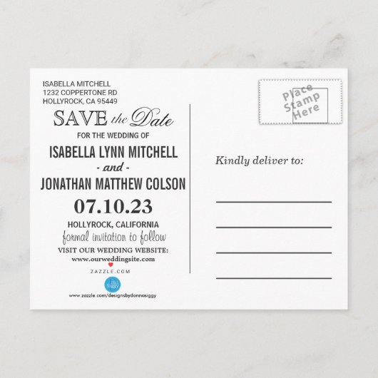 Sla de datum op in een Silver Light Shower en Blac Aankondigingskaart (Achterkant)