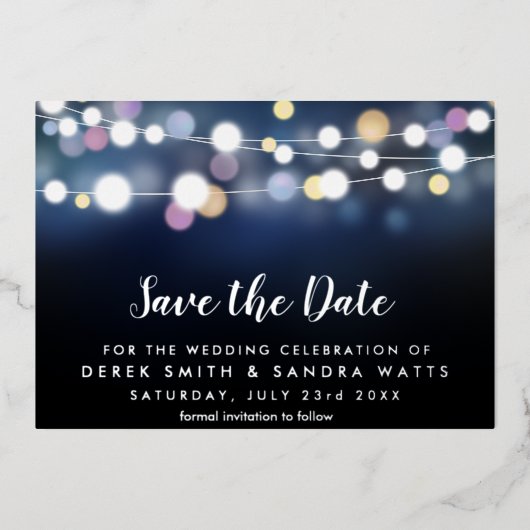 Sla de datum op in lichte letters folie uitnodiging (Voorkant)