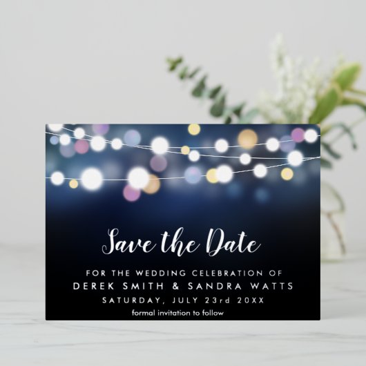 Sla de datum op in lichte letters folie uitnodiging (Staand Voorkant)