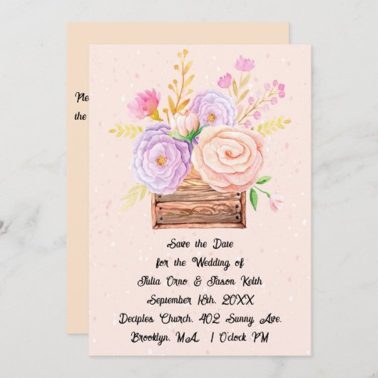 Sla de datum op in Perzikkleurige Bloemen & Rustie Kaart (Voorkant / Achterkant)