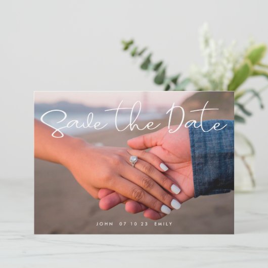 Sla de datum op in wit handschrift 2 Foto Aankondiging (Staand voorkant)