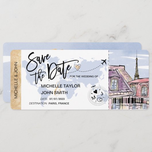 Sla de datum op Instapkaart Huwelijksuitnodiging P Kaart (Voorkant / Achterkant)