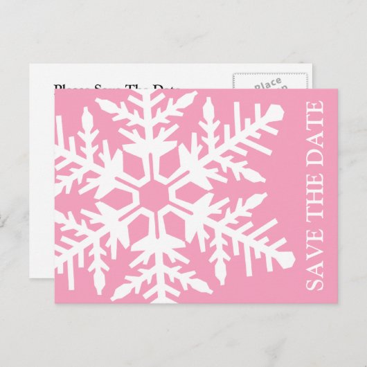 Sla de datum op Jumbo Snowflake (roze / wit) Aankondigingskaart (Voorkant / Achterkant)