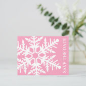Sla de datum op Jumbo Snowflake (roze / wit) Aankondigingskaart (Staand voorkant)