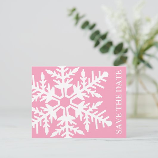 Sla de datum op Jumbo Snowflake (roze / wit) Aankondigingskaart (Staand voorkant)