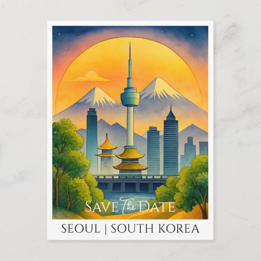 Sla de datum op kaart | Seoul Zuid-Korea Aquarel (Voorkant)